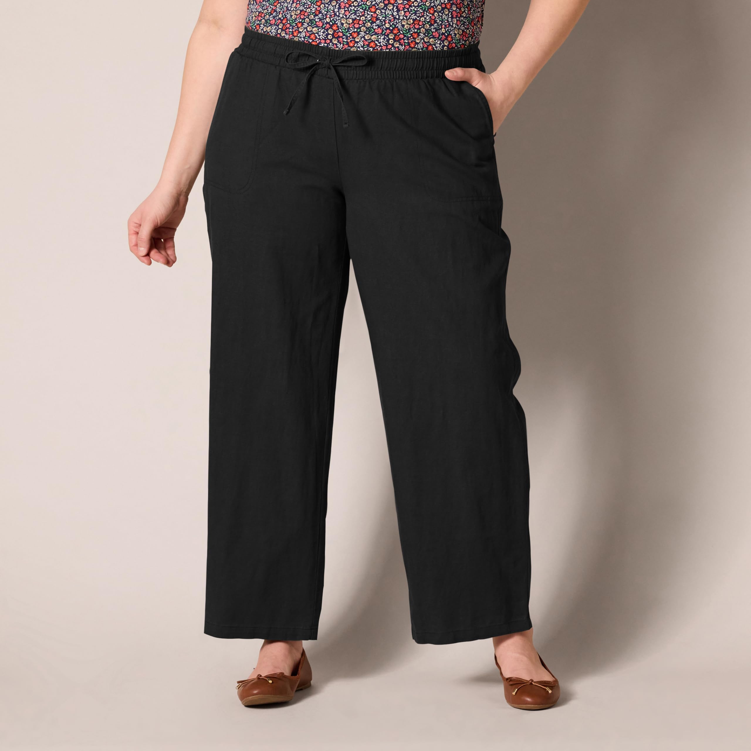 Amazon Essentials Pantalon à Jambes Larges en Lin Mélangé avec Cordon de Serrage, Coupe Décontractée (Disponible en Grande Taille) Femme