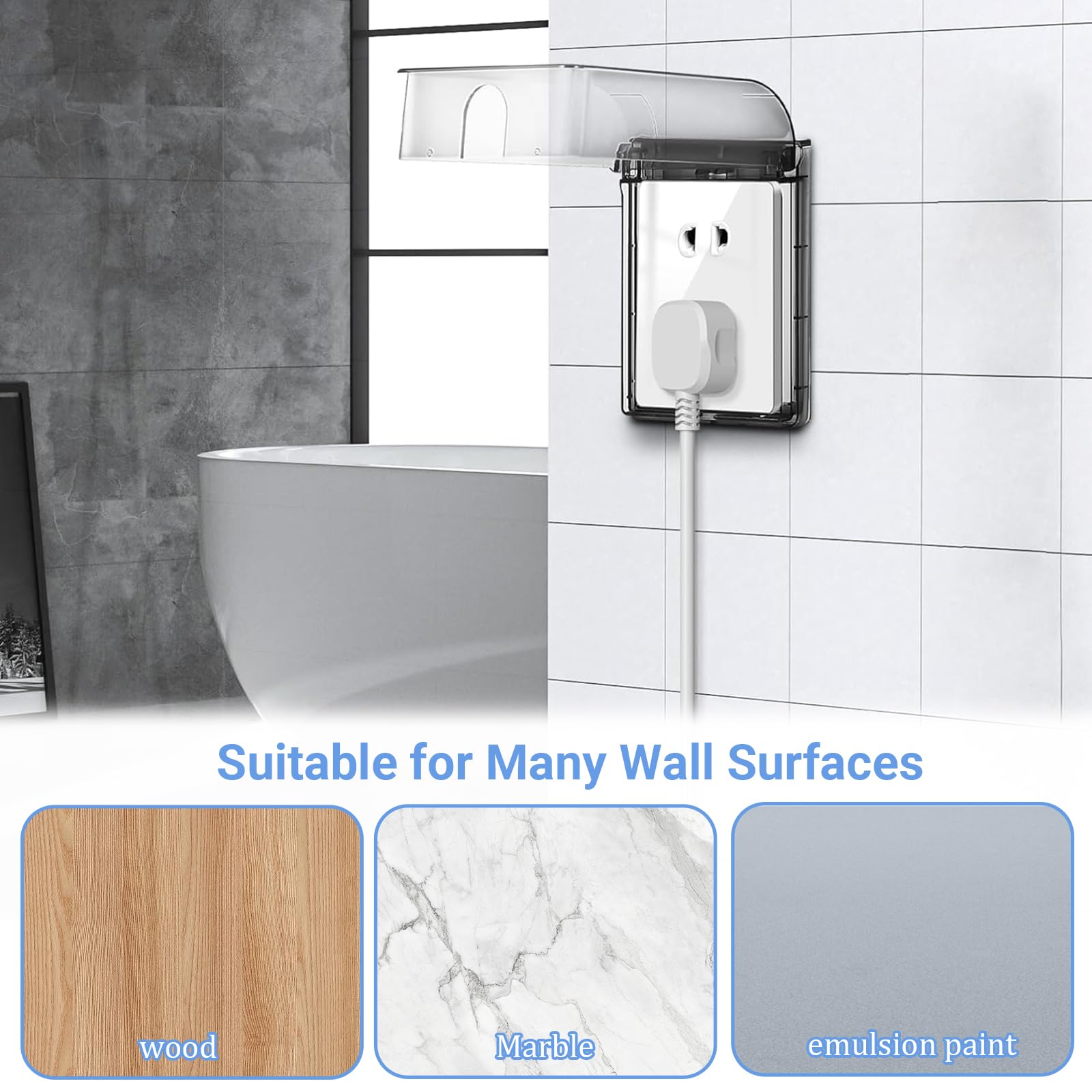 4 sztuki, osłona na gniazdko zewnętrzne, ochrona przed deszczem, 87 x 90 mm, osłona włącznika światła, czarna, półprzezroczysta osłona, nadaje się do łazienki, na zewnątrz, do kuchni,