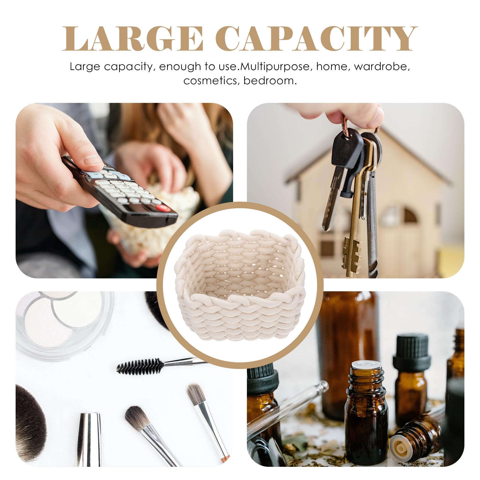2 Stück Schlafzimmer Organizer aus Geflochtenem Baumwollseil Aufbewahrungskorb für Kleinigkeiten Weiß Handgefertigt für Zuhause und Schreibtisch