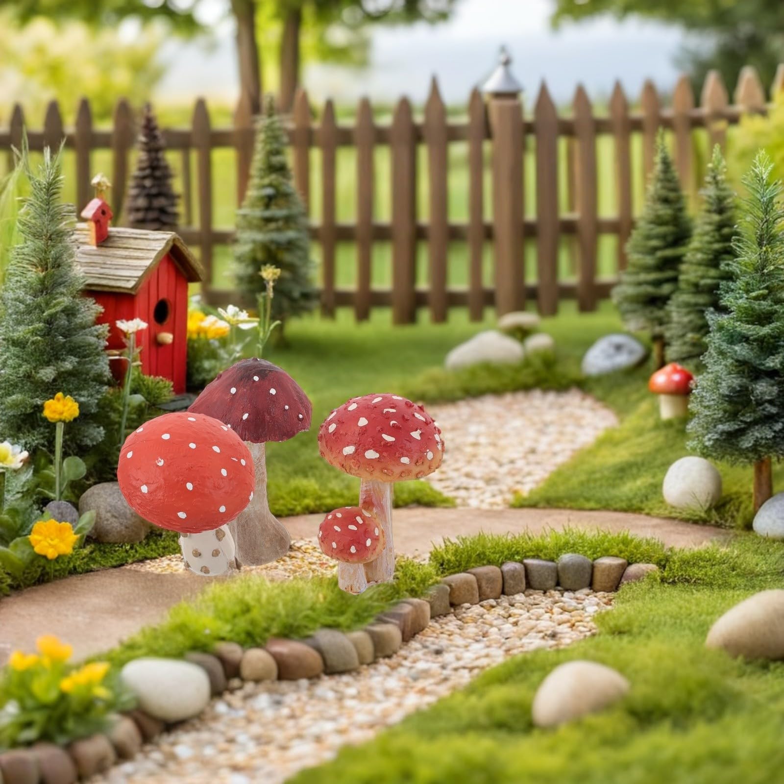 NUOBESTY Decorazioni per Giardino Esterno di Statuette Fungo 3 Pezzi Rosso in Resina Leggere e Versatili, per Festa Estiva su Patio e Prato