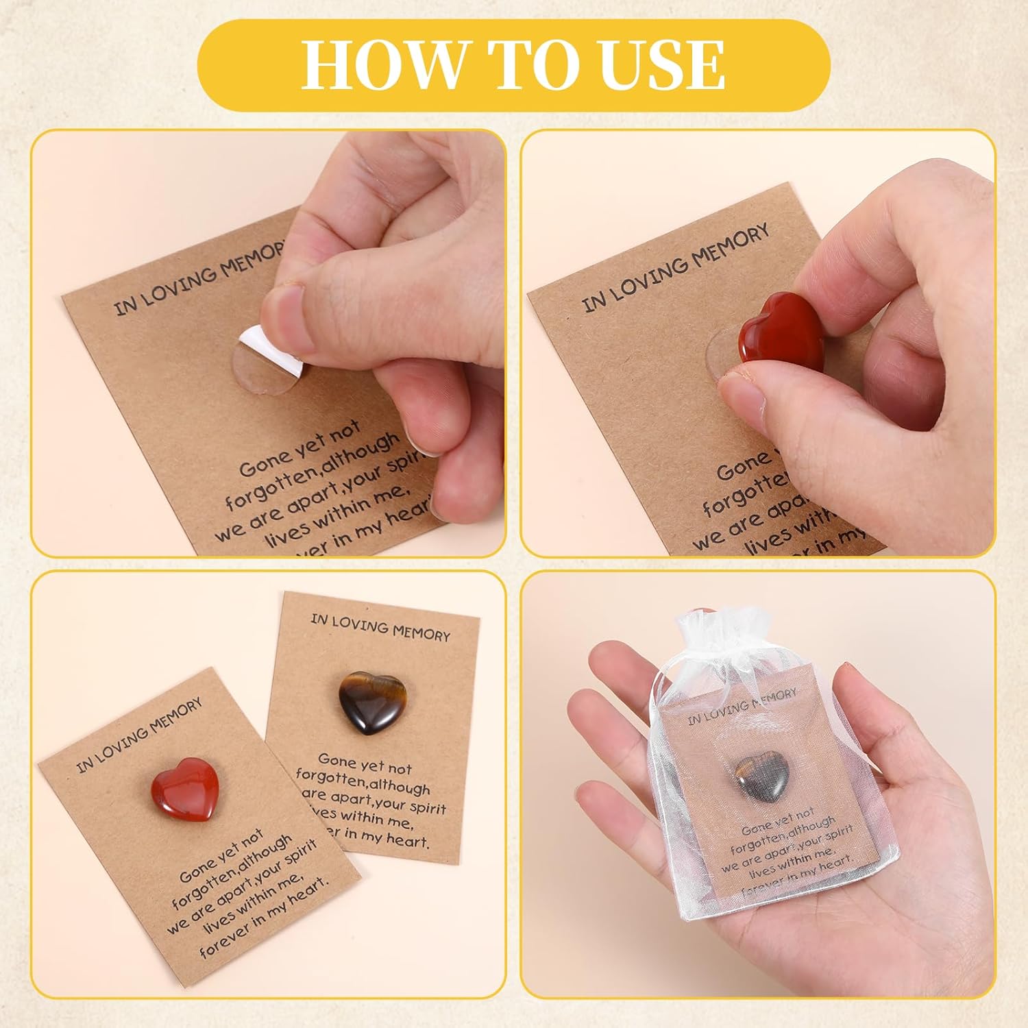 80 Pcs Funeral Sympathy Favors Thank You Set,Celebration of Life Decorations,Celebration of Life Ideas with Memorial Cards,Heart Shape Stones,Organza Bags for Guests Return Favors
