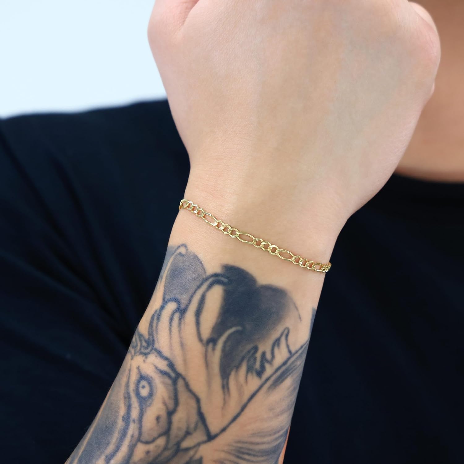 Nuragold 10K Real Yellow Gold Solid Figaro Link Chain Bracelet 7"-9" (2.25mm-9.5mm) Italian Jewelry for Men & Women