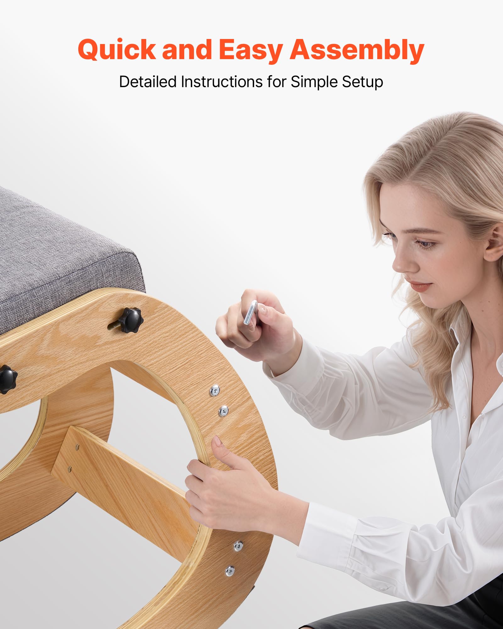 VEVOR Chaise à Genoux Ergonomique, Siège Assis Genoux Coussins en Mousse Épaisse, Réglables à 3 Niveaux, pour Maison Bureau Méditation, Cadre en Bois Massif, Soulage Tensions du Cou et du Dos, Grise