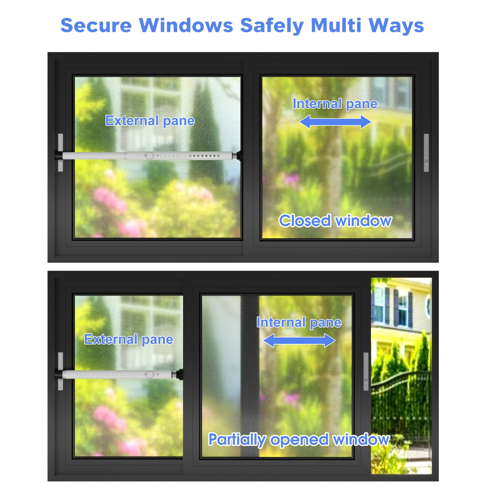 Barra de seguridad para puerta corrediza, 16 a 51 pulgadas, tope de barra de seguridad para puerta corredera de patio, cerraduras de ventana ajustables para seguridad del hogar, apartamento, herrajes