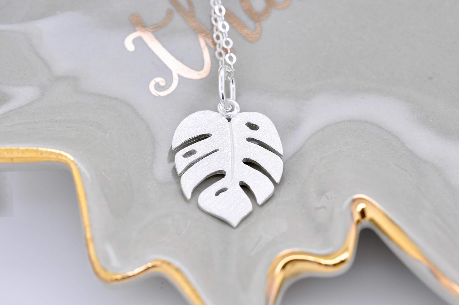 Monstera Leaf Necklace In Sterling Silver 18" Chain - Image 4