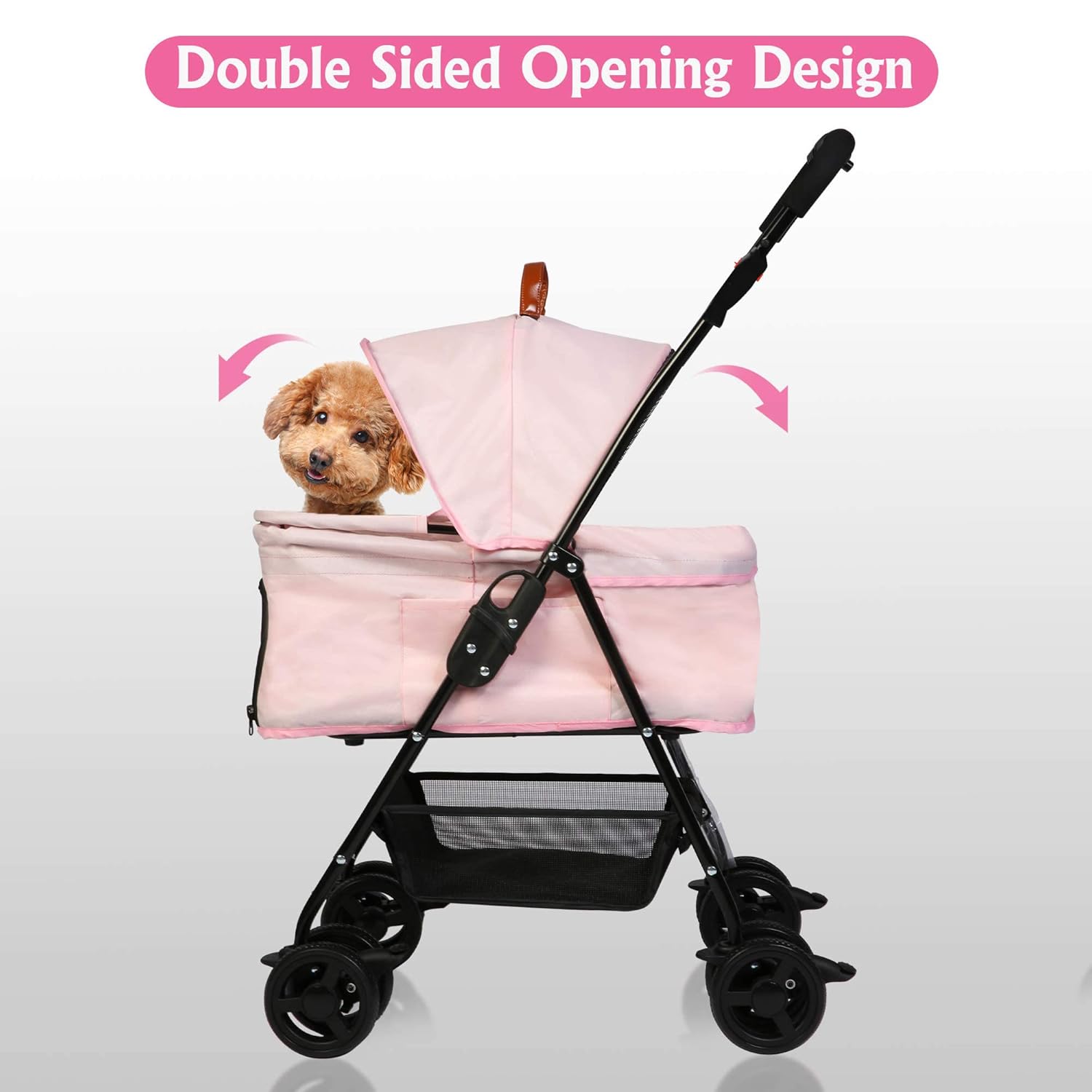 LUCKYERMORE Dog Stroller, Cat Strollers, Pet Stroller for Small Dogs Cats, Folding Carrier Portable, with Cup Holder, Easy to Walk Travel