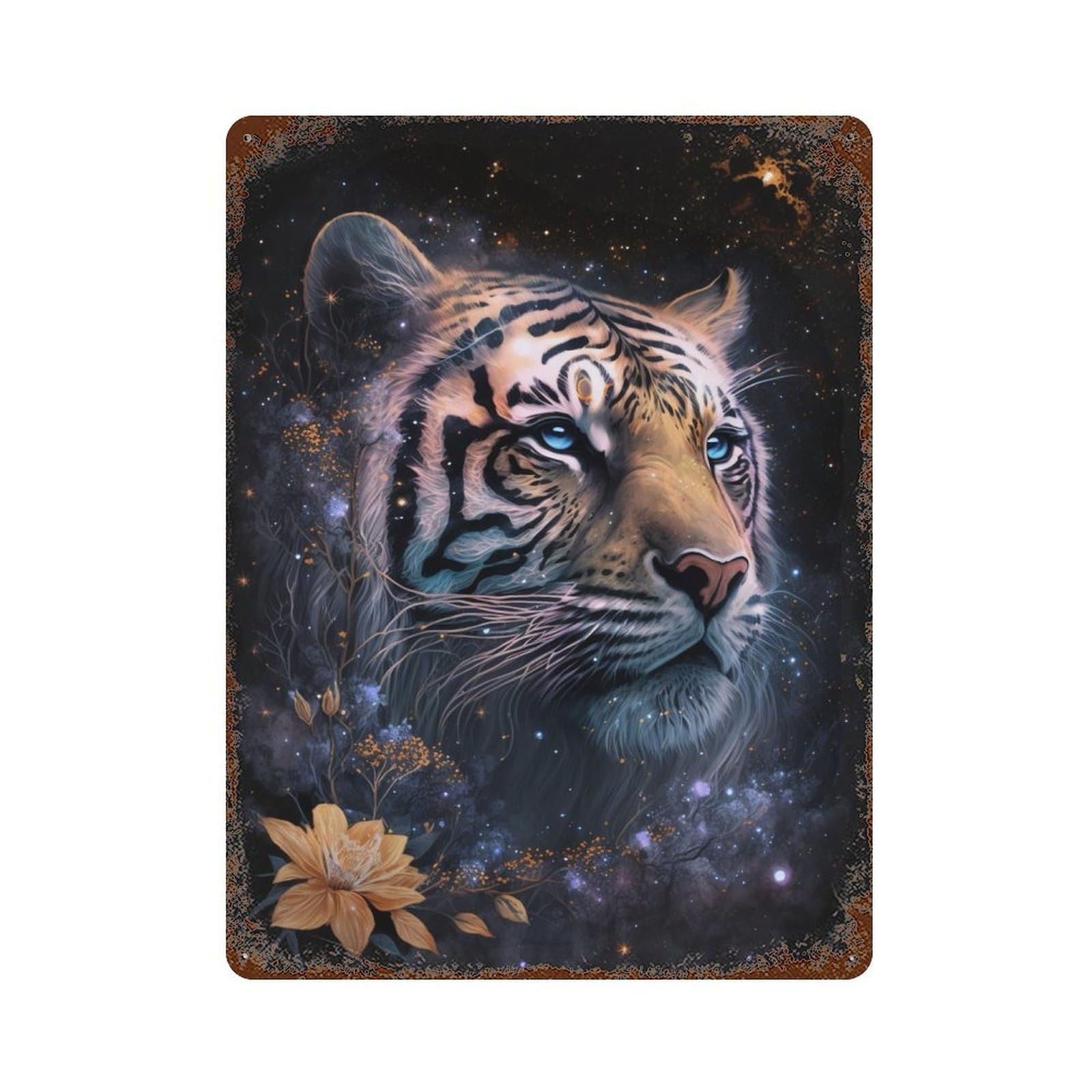 Tiger Fantasy Art Print-1 Weathered Tin Sign 15.7"x11.8", Classic Wall Plaque for Garage, Bar And Workshop Decor