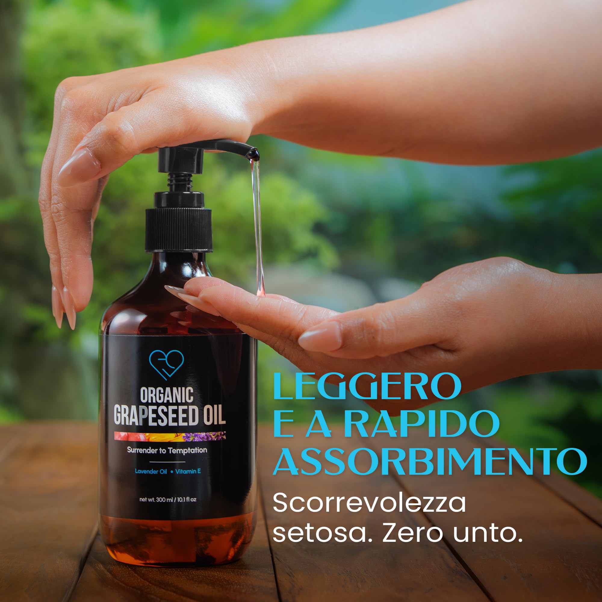 Olio da Massaggio Bio ai Semi d'Uva con Lavanda & Vitamina E – Olio per Corpo Leggero, Non Grasso per Massaggio, Aromaterapia & Idratazione – 300 ml