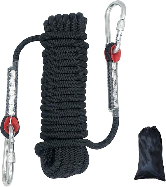 Outdoor Climbing Rope Diameter 10mm Outdoor Static Rock Climbing Rope, High Strength Cord Safety Rope Braid Nylon Rope, Escape Rope Fire Rescue Parachute Rope with 2 Carabiner, 10m / 20m