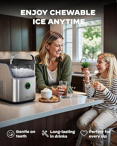 Miniatura 3 de Silonn Nugget Ice Maker - Máquina de hielo para encimera, cesta de hielo con asa, funcionamiento silencioso y máquina de hielo autolimpiante, hielo