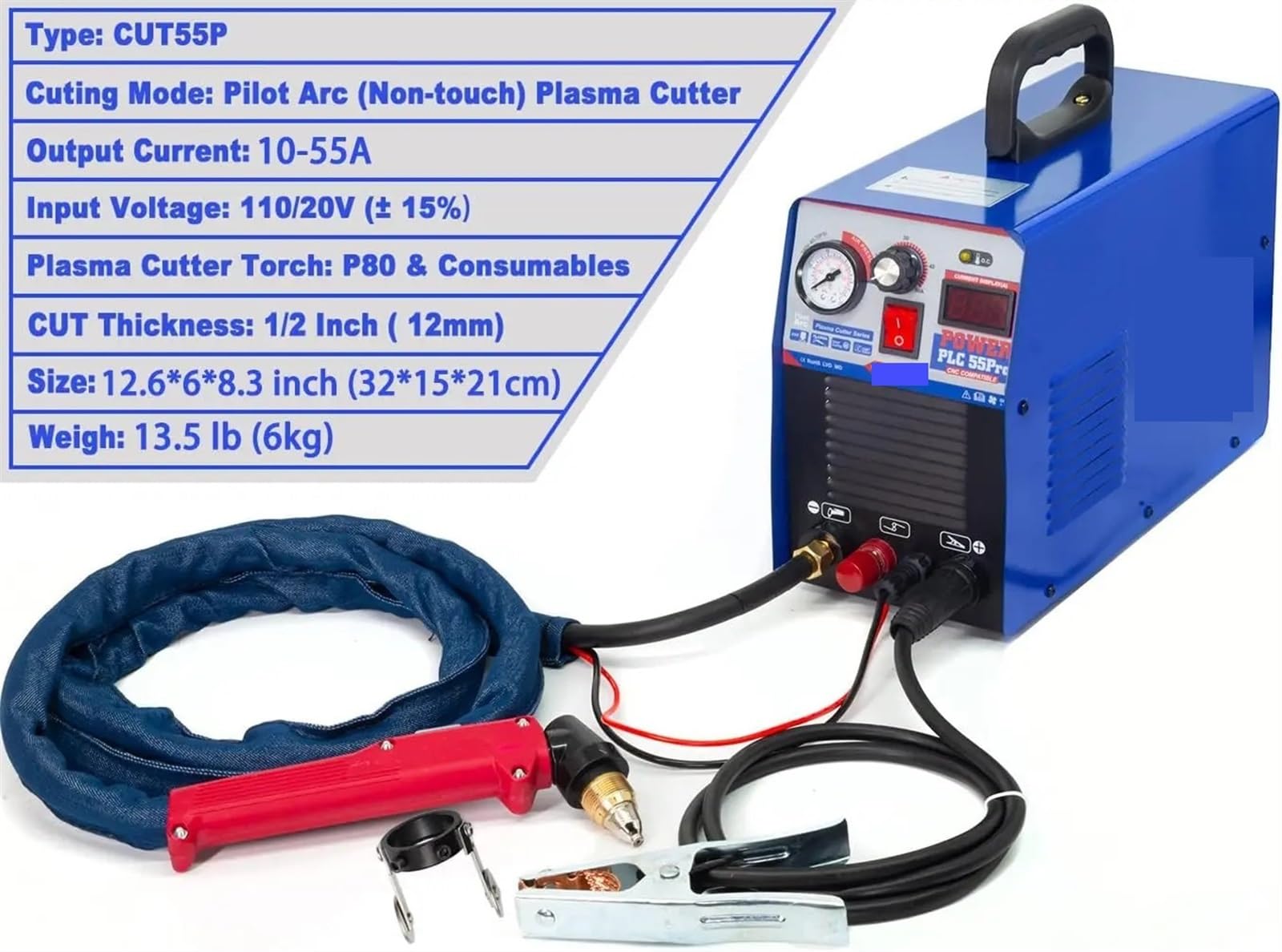 Łukowa przecinarka plazmowa IGBT jednofazowa maszyna do cięcia plazmowego CNC PLC55PRO 55Amp 14mm stal cięta cały metal Prace naprawcze