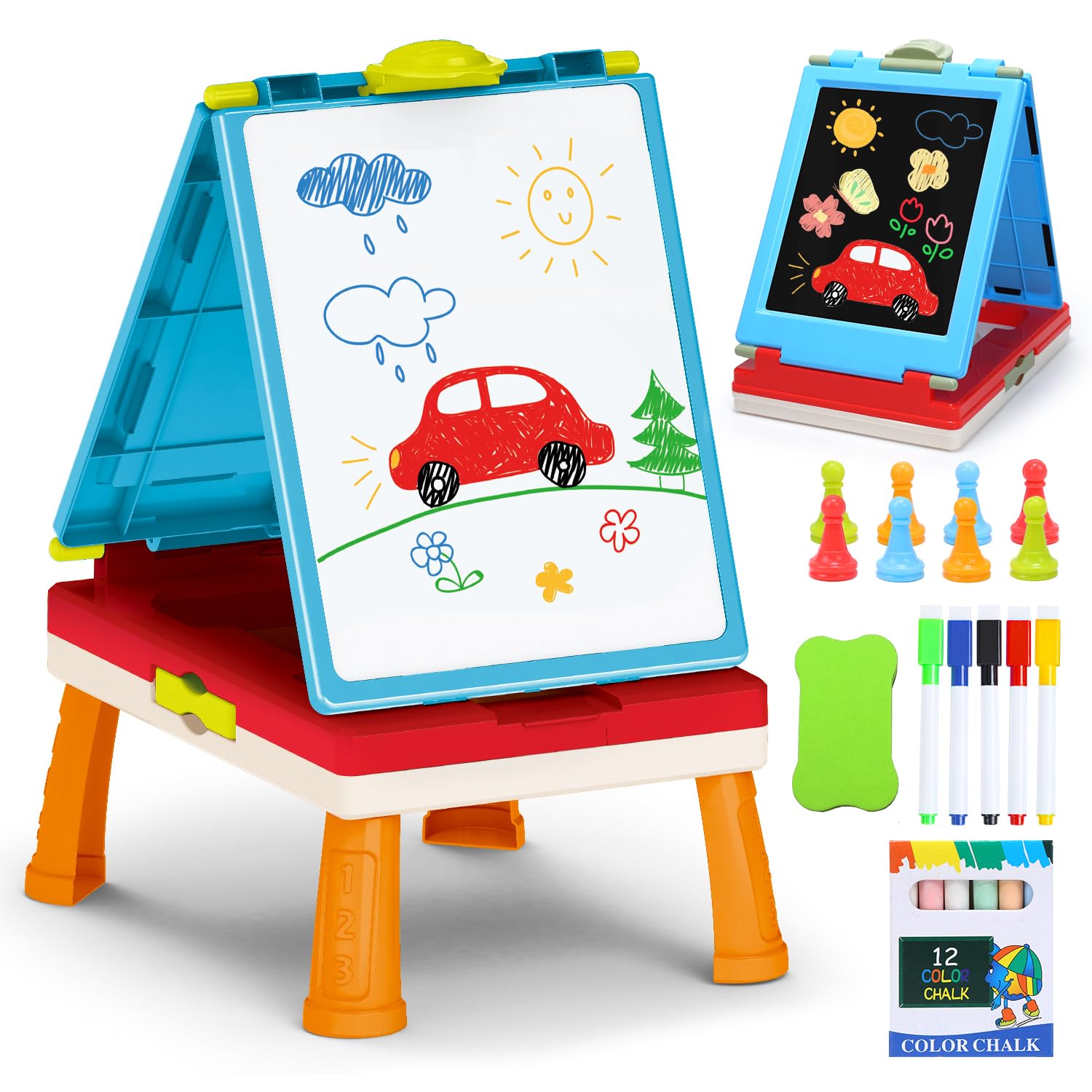 Doppelseitige Staffelei für Kinder - Tafel und Whiteboard mit Zubehör für Kleinkinder