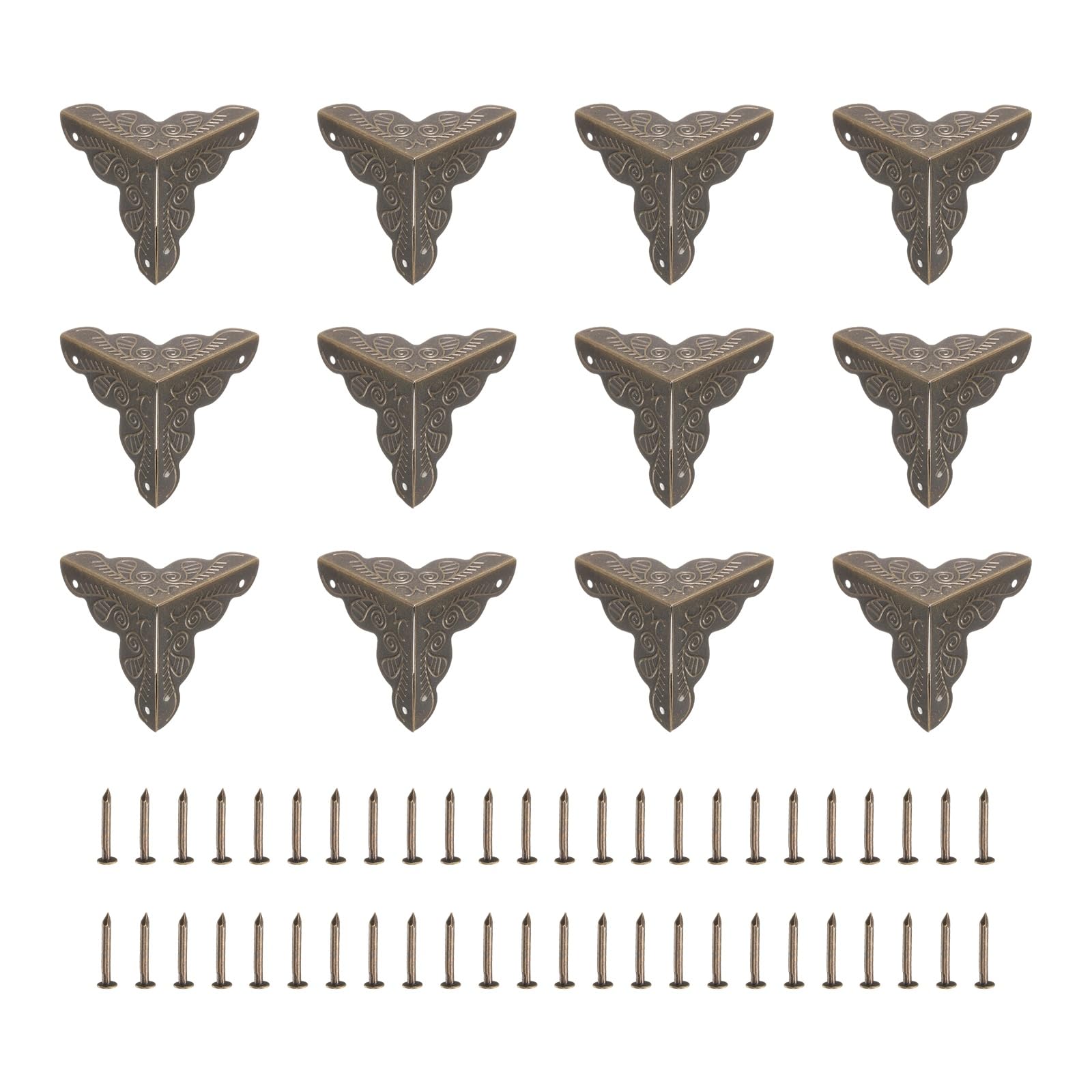 sourcing map 12Pcs Box Corner Protectors, 35mm Metal Vintage Decorative Edge Guard Corner Cover with Screws for Furniture Wooden Cabinet Jewelry Box, Bronze