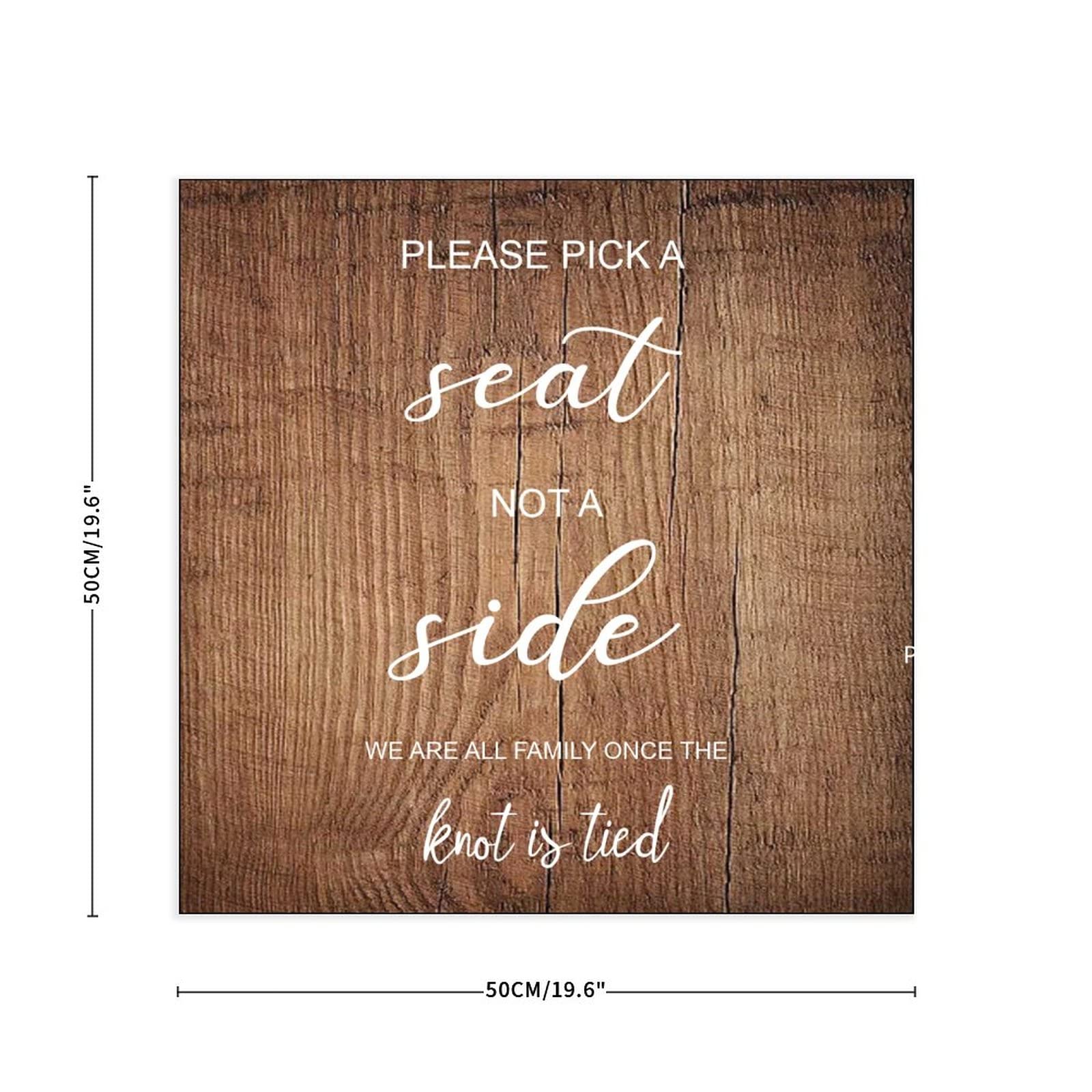 Schild mit Aufschrift "Please Pick A Seat Not A Side, Welcome to Our Wedding Sign/Reception", Sitzplan, rustikales Holz, Boho-Zeremonie, 50,8 x 50,8 cm