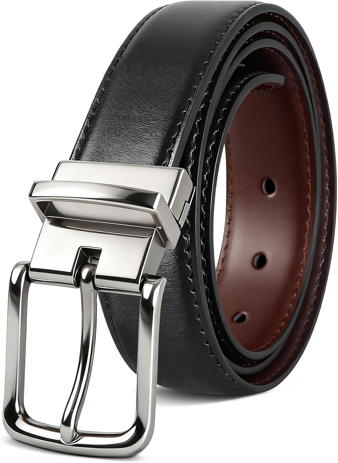 Fiwnieu Reversible Belt for Men & Teens | 2-in-1 Adjustable, Trimmable 1.25 Inch Belt (Gift for Dad, Husband, Son)