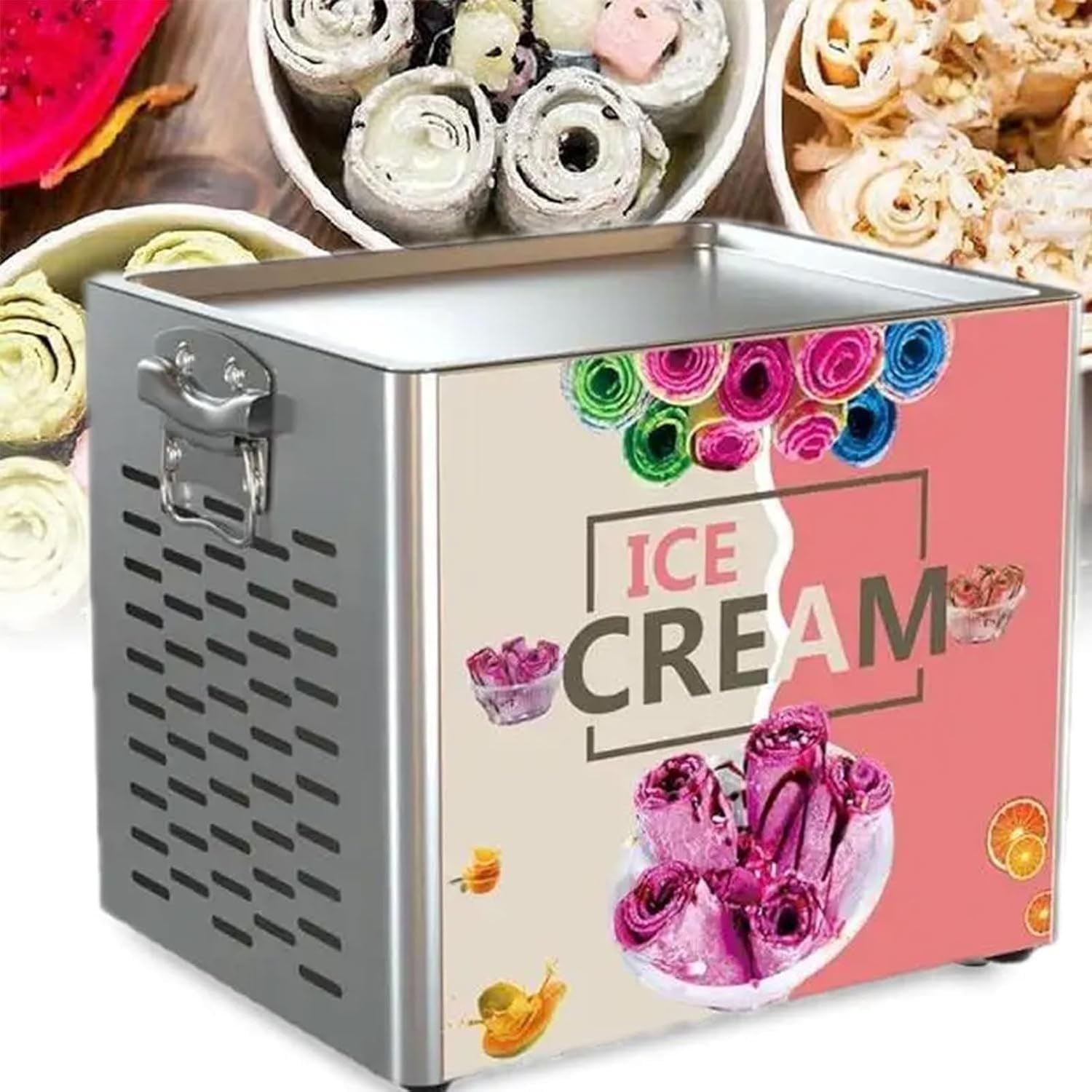 UofZc Large Capacity Rolled Ice Cream Maker, Anti-Slip Base Fried Yogurt Machine, Even Freezing, Great for Family Gatherings & Birthday Parties