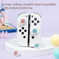 Vista 2 de GeekShare 4 tapas de silicona para palanca de mando de joystick, compatibles con Nintendo SwitchOLEDSwitch Lite, piruletas rojas y azules
