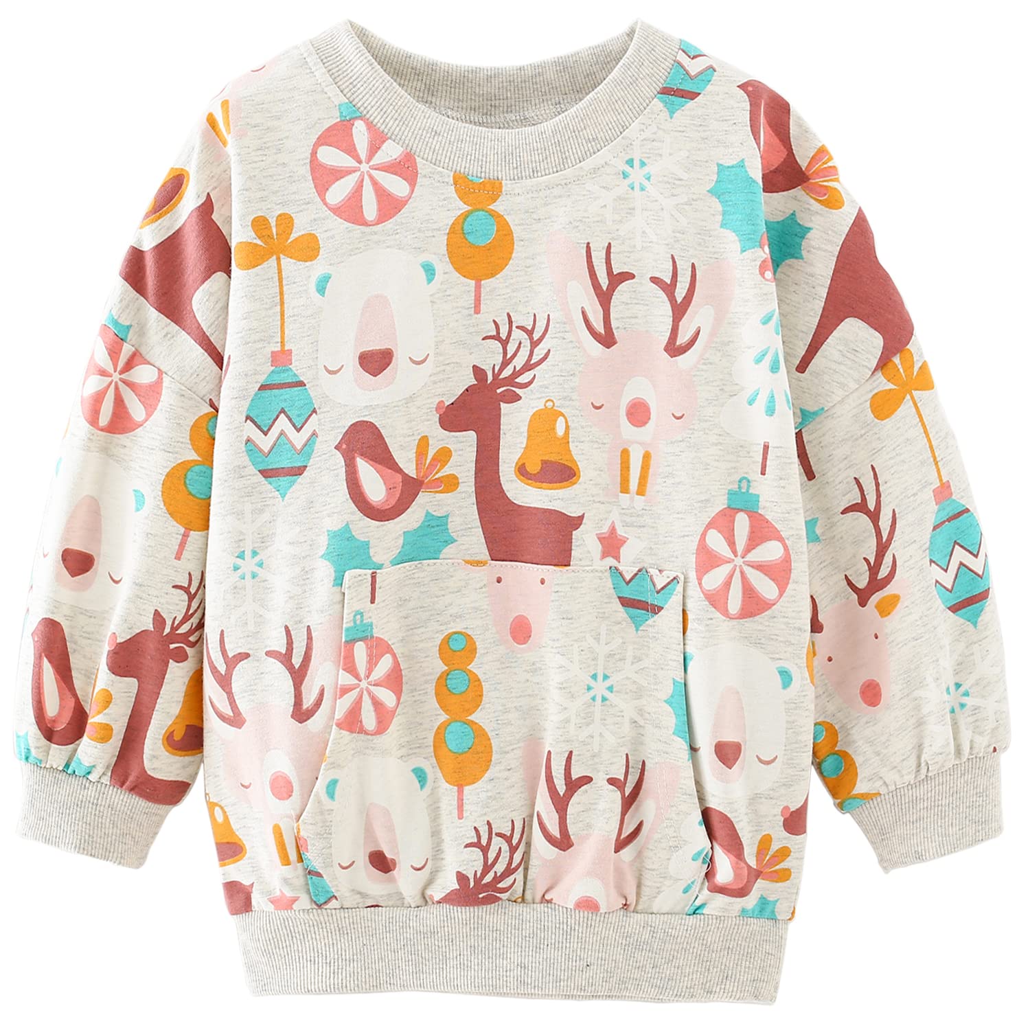 SUGARAIN Toddler Girl Christmas Sweatshirt Reindeer Pullover Long Sleeve Xmas Shirts Kids Snowman Sweater Tops