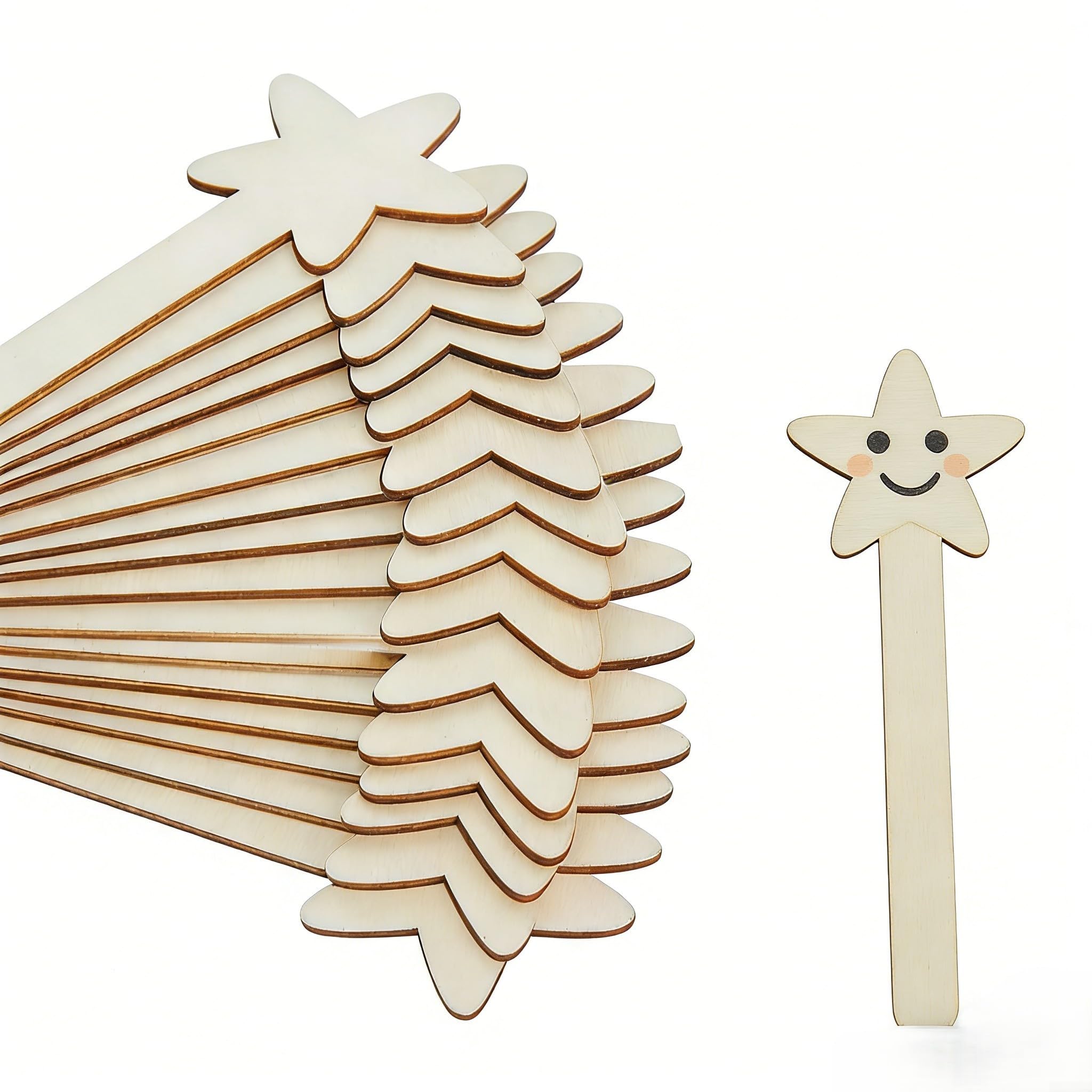 60Pcs Natural Finish Wooden Star Wands for For childrens Craft Time, Storytelling Props, Class Projects, and Themed Party Accessories
