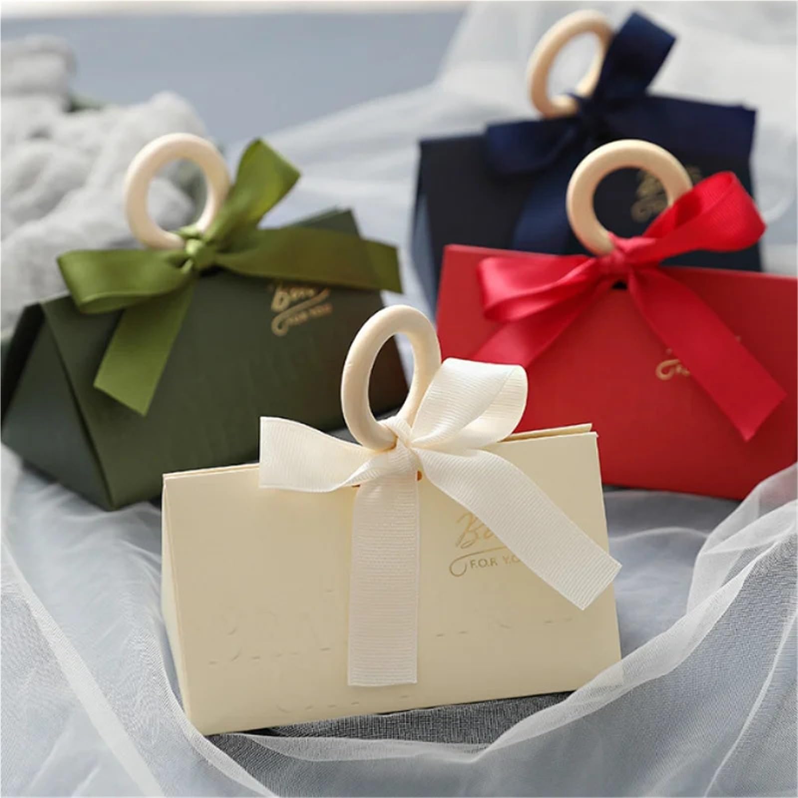 Hochzeits Süßigkeiten Box Dreieck Geschenkbox mit Hand Zeremonie Hochzeit Süßigkeiten Party einfach tragbar(Red,20pcs,21x7x10.5cm)