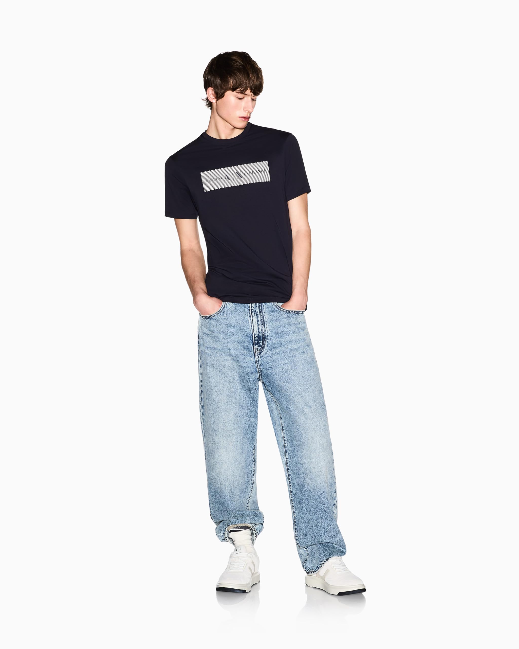 Armani Exchange Men's 3D Printed Big Front Logo T-Shirt, Blue, M