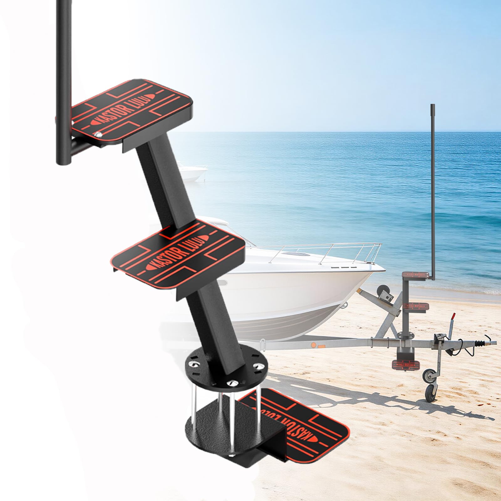 Heavy Duty Boat Trailer Steps with Safety Handle, EVA Anti-Slip Mat, 700 Lbs Capacity, 3 Step Tongue Ladder with Handle, Easy Installation, Universal Fits for Trailers Tongue Steps