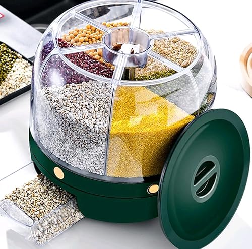 Juvenixs Dispensador de granos Dispensador de alimentos de arroz giratorio de 360, contenedor de arroz de 5 rejillas, recipientes giratorios de