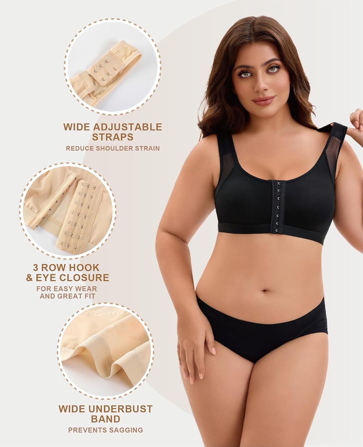 Post Surgery Compression Bra for Women Front Closure Bra with Adjustable Straps Wirefree - Image 2