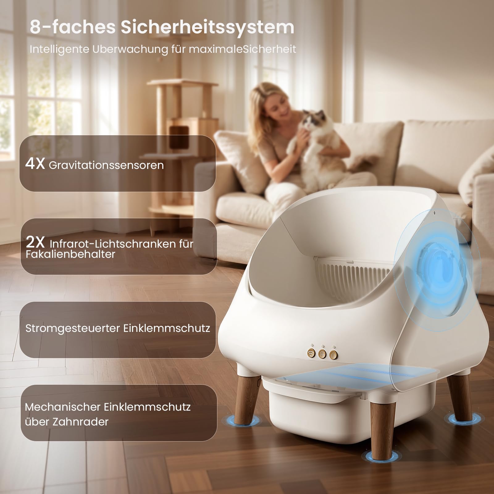 Devoko Selbstreinigende Katzentoilette intelligente App-Steuerung große Kapazität sorgenfrei unterwegs mit Sicherheits- und Gravitationssensor Katzenklo selbstreinigend für Mehrkatzenhaushalte