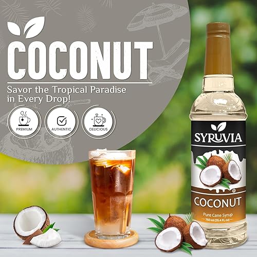 Miniatura 2 de Syruvia Jarabe de coco para café, sabor cremoso de jarabe de café de coco, 25.4 onzas líquidas, Kosher, sin gluten, ideal para café con infusión de