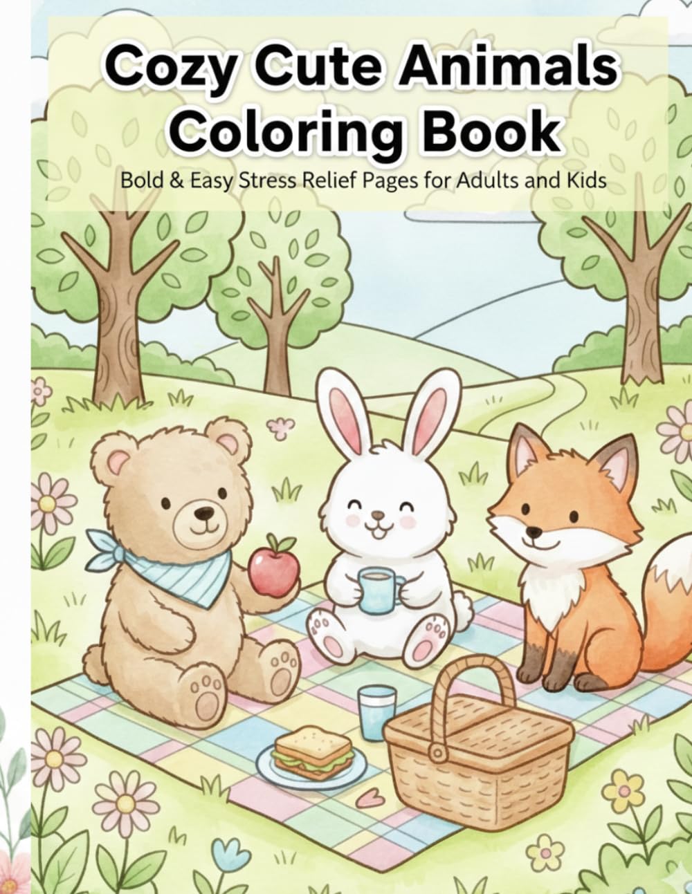 Cozy Cute Animals Coloring Book: Bold & Easy Stress Relief Pages for Adults and Kids