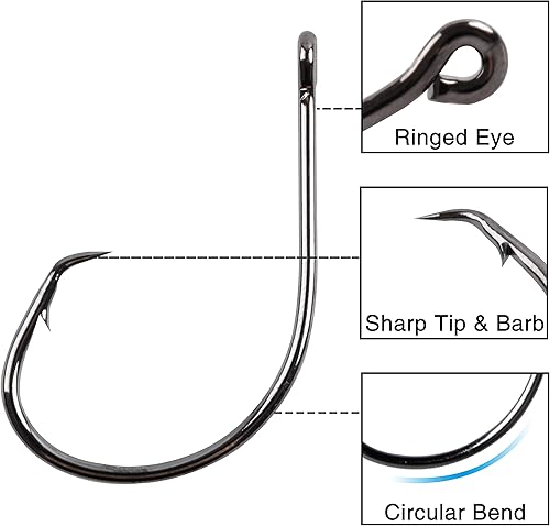 Miniatura 2 de Anzuelos circulares de pesca para agua salada, 50150 piezas de ganchos circulares en línea, ganchos circulares de acero de alto carbono, de ojo
