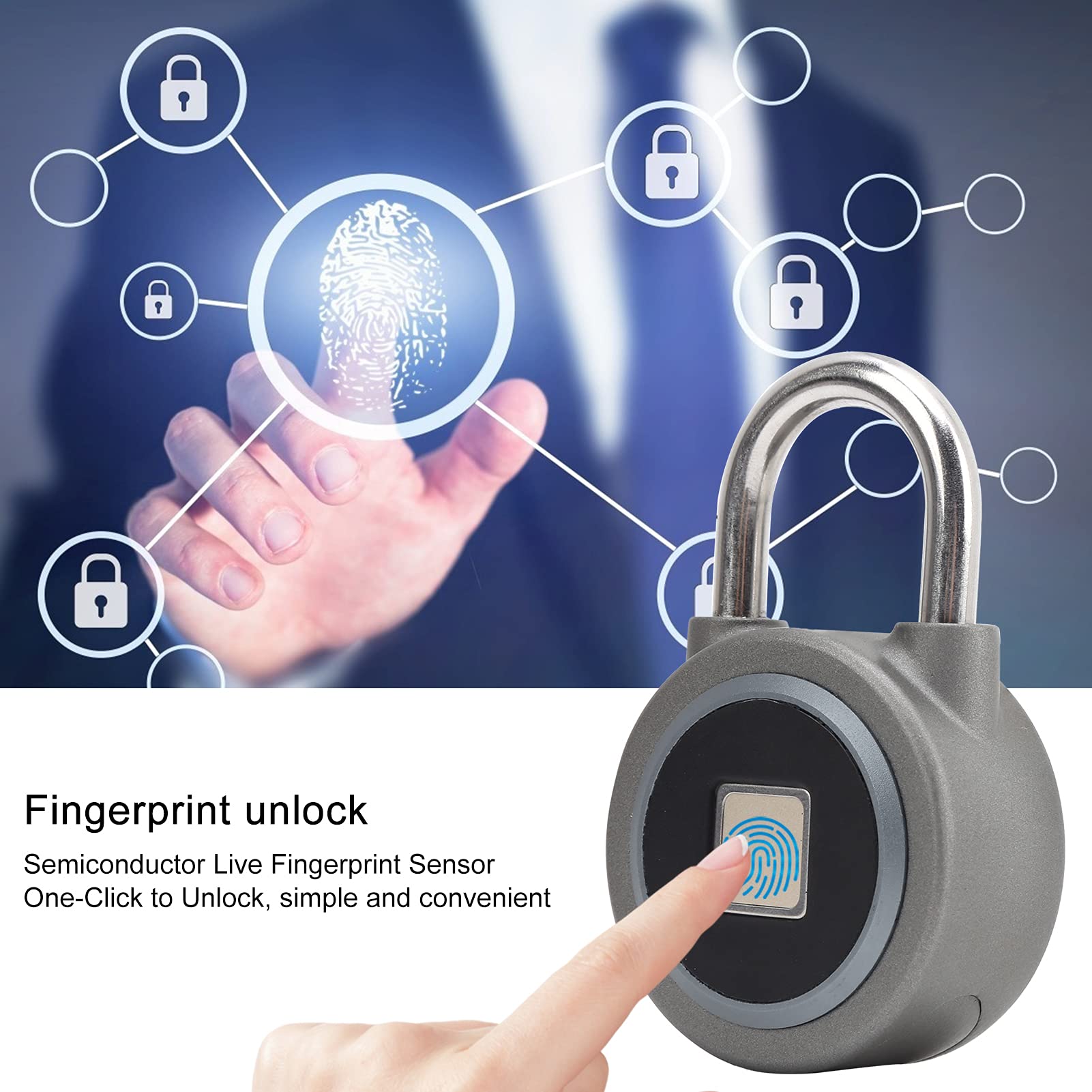 Candado De Huellas Dactilares, Candado Inteligente Bloqueo Bluetooth Bloqueo Biométrico Sin Llave Bloqueo De Casillero Bloqueo De Seguridad Antirrobo Para Gimnasio Deportes Bicicleta Escuela(Gris)
