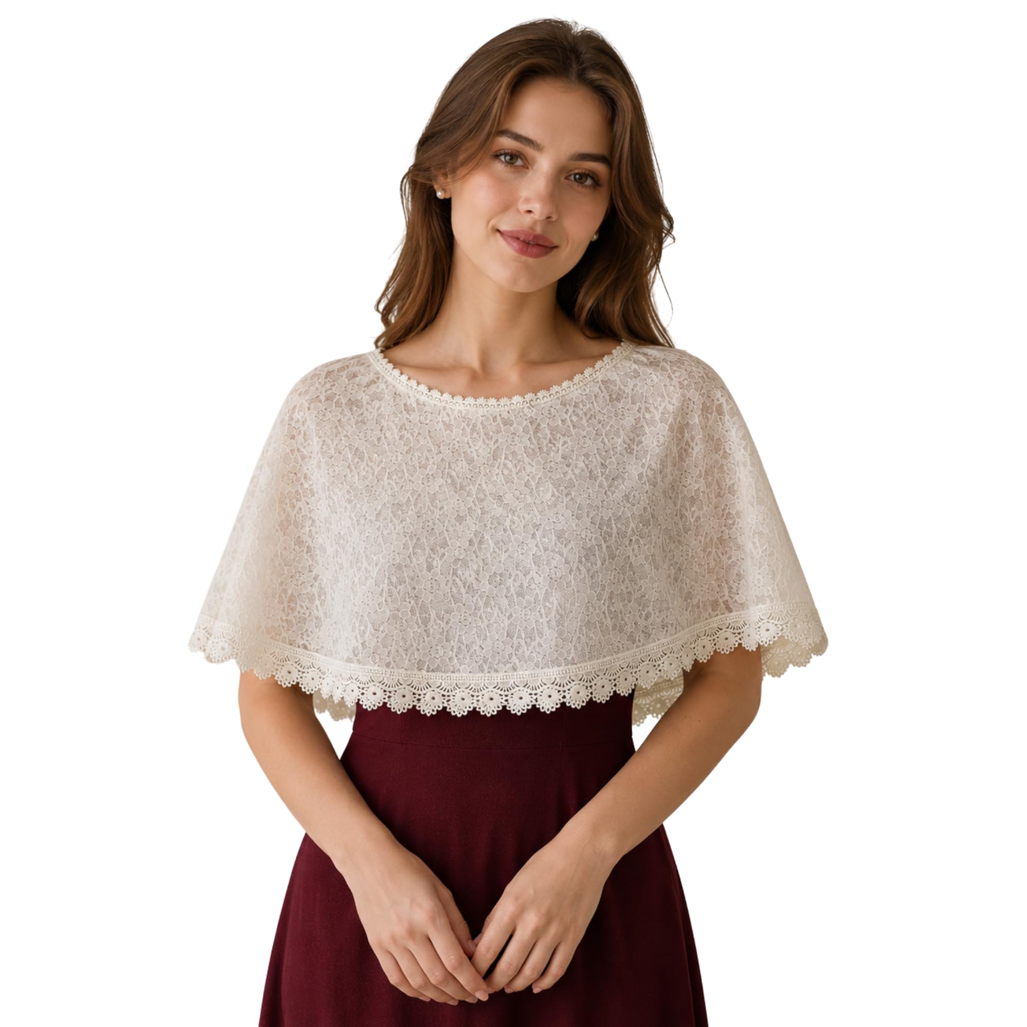 Lace Shrug for Women | Stylish Floral Knit Cape Poncho Cover Up | Loose Fit Off-Shoulder Wrap | Lightweight Beachwear Layer for Evening, Casual Dress-image-39