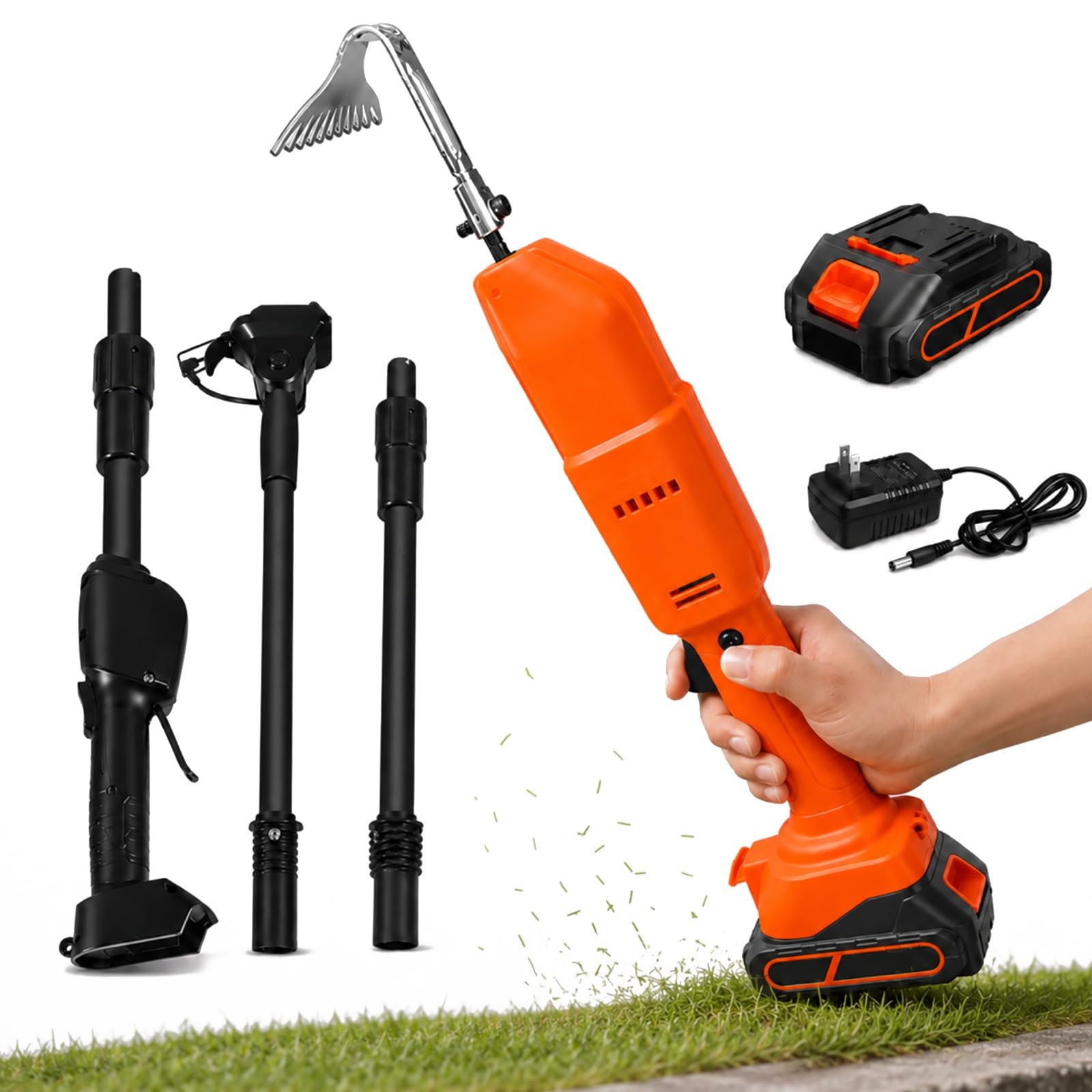 Azuche Cultivador Inalámbrico, Desbrozadora Eléctrica for Jardín Batería | Herramienta de Jardín 2 en 1 con 1 Baterías y Poste Telescópico, Azada Eléctrica for Aflojar el Suelo