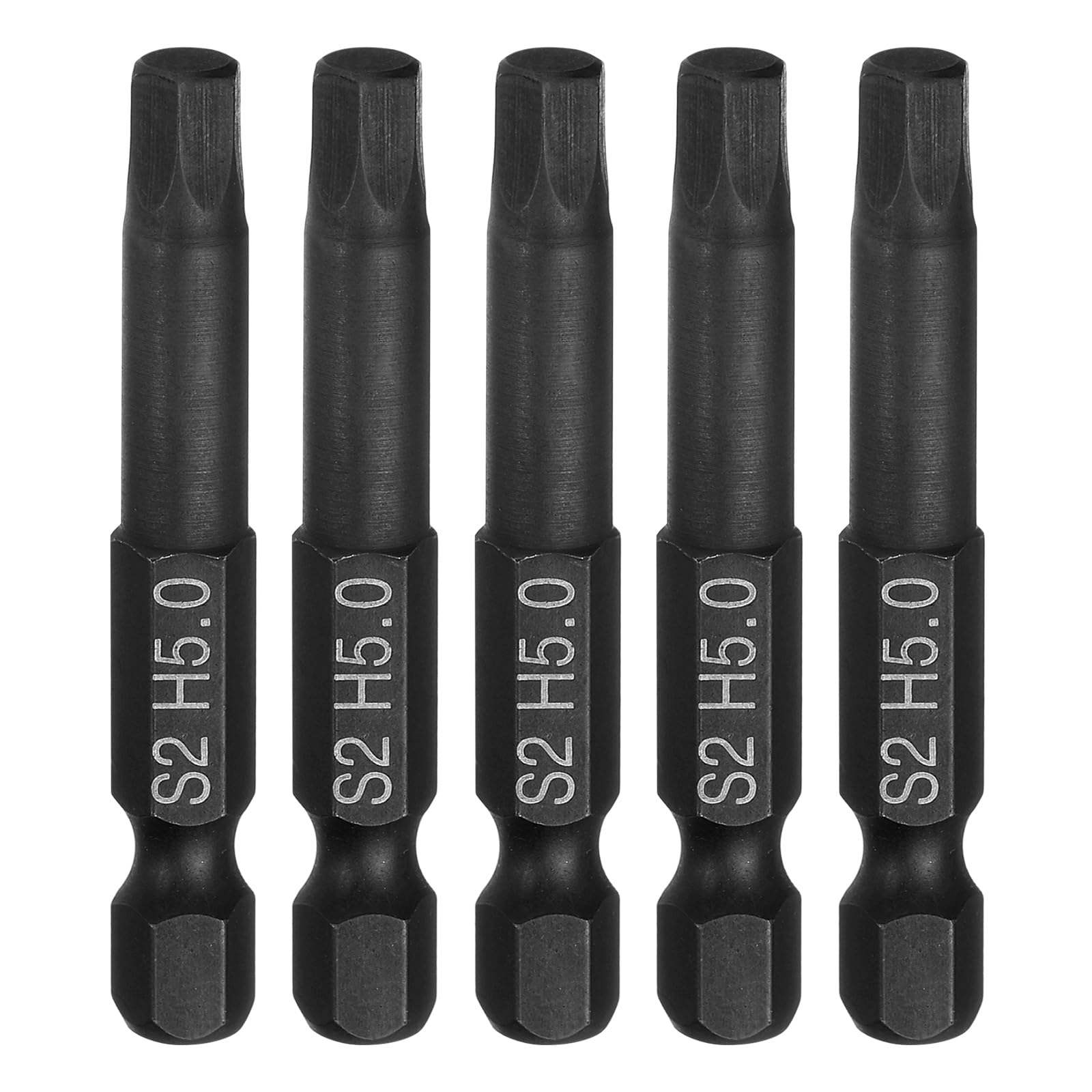 sourcing map 5pcs Flat Hex Head Drill Bit H5.0 (5mm) Magnetic Tip 1/4" Hex Shank 50mm (2") Long S2 Steel Metric Hexagonal Screw Driver Screwdriver Bits Wrench Socket, Black