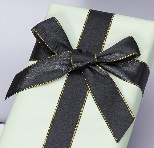 Miniatura 2 de Cinta de satén negra de 25 yardas y 1 pulgada con bordes dorados, cintas de tela con borde dorado para envolver regalos y manualidades