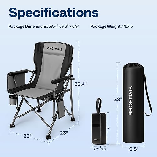 Miniatura 2 de VIVOHOME Silla de camping acolchada de 45 W con banco de energía de 27000 mAh, silla de césped plegable portátil con calefacción para deportes al