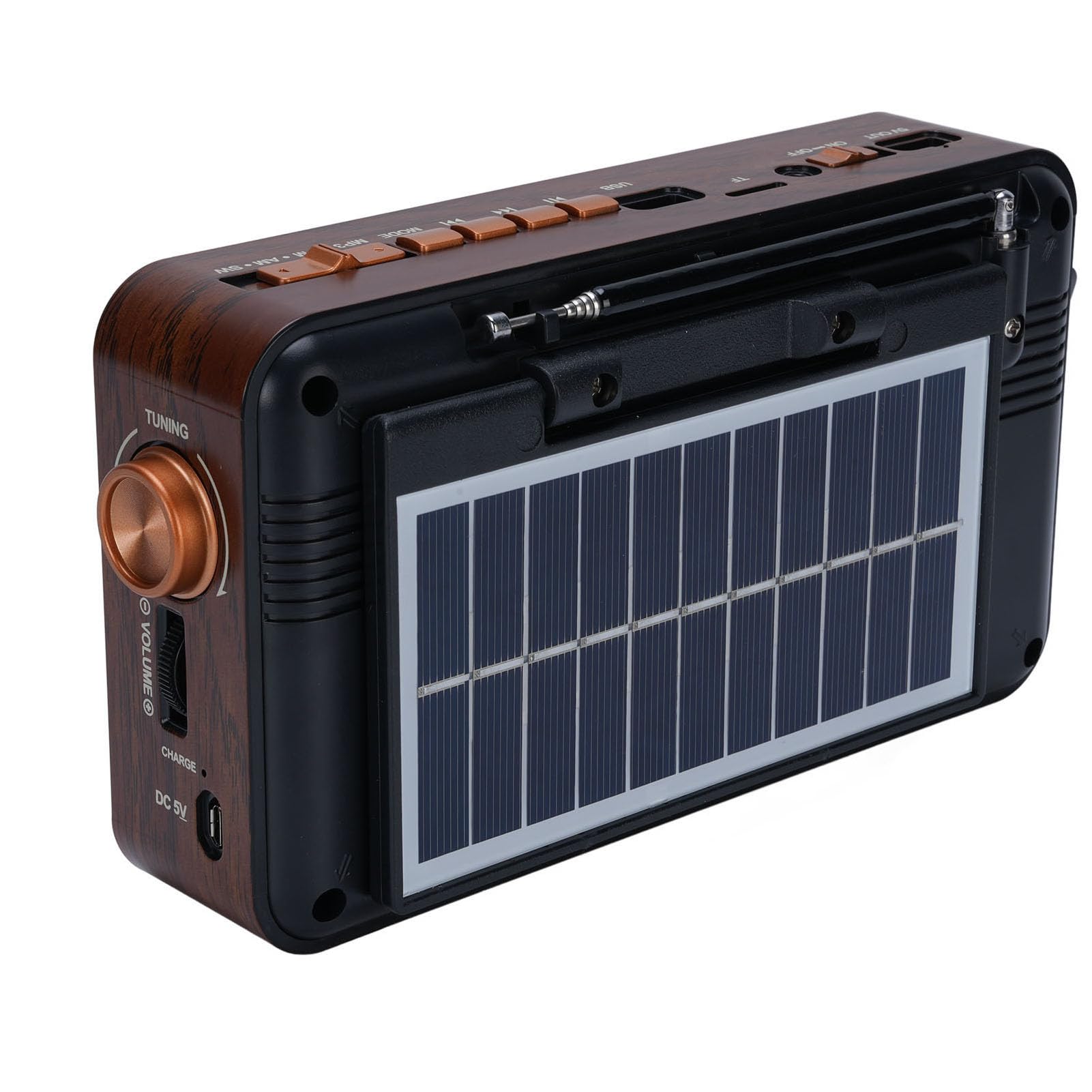 Radio Portátil Retro, Pequeña Radio de Corta Am FM con Bluetooth, Energía Solar o Baterías, para Emergencia de Iluminación Al Aire Libre