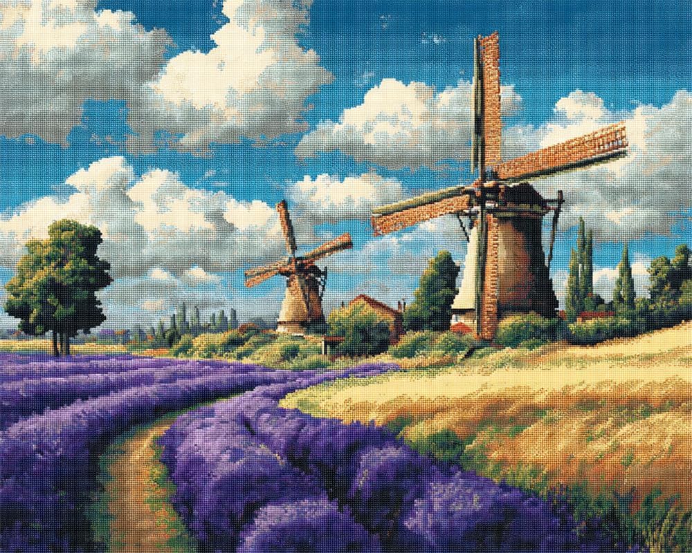 Kitquiver Lavender Latch Hook Kits For Adults Rug Dutch Windmill And Fields 31X45in/80X115cm Diy Crochet Yarn Embroidery Handmade Needlework With Printed Canvas For Home Decoration