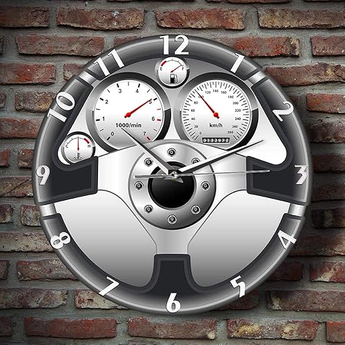 Miniatura 5 de The Geeky Days Reloj de pared de cuarzo silencioso con volante y tablero de instrumentos deportivo, diseño de automóvil, decoración del hogar,