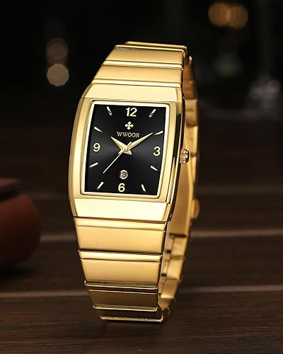 Miniatura 8 de WWOOR Relojes cuadrados para hombres y mujeres, reloj cuadrado de acero inoxidable para hombre con fecha, reloj casual con fecha cuadrada