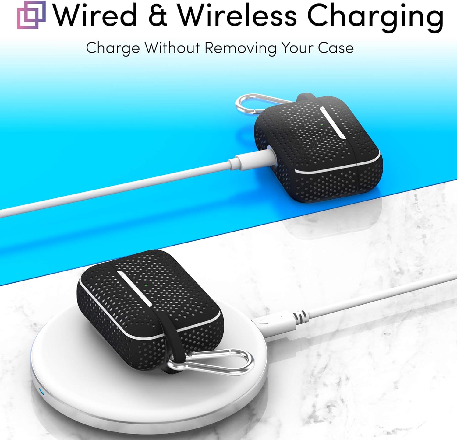 Discount TALK WORKS AirPods Pro Case Cover with Keychain - Protective Hard Silicone Skin for AirPods Keychain Case Clip Carabiner Wireless Charging Compatible with Apple AirPod Pro Carrying Case 2019 - Black