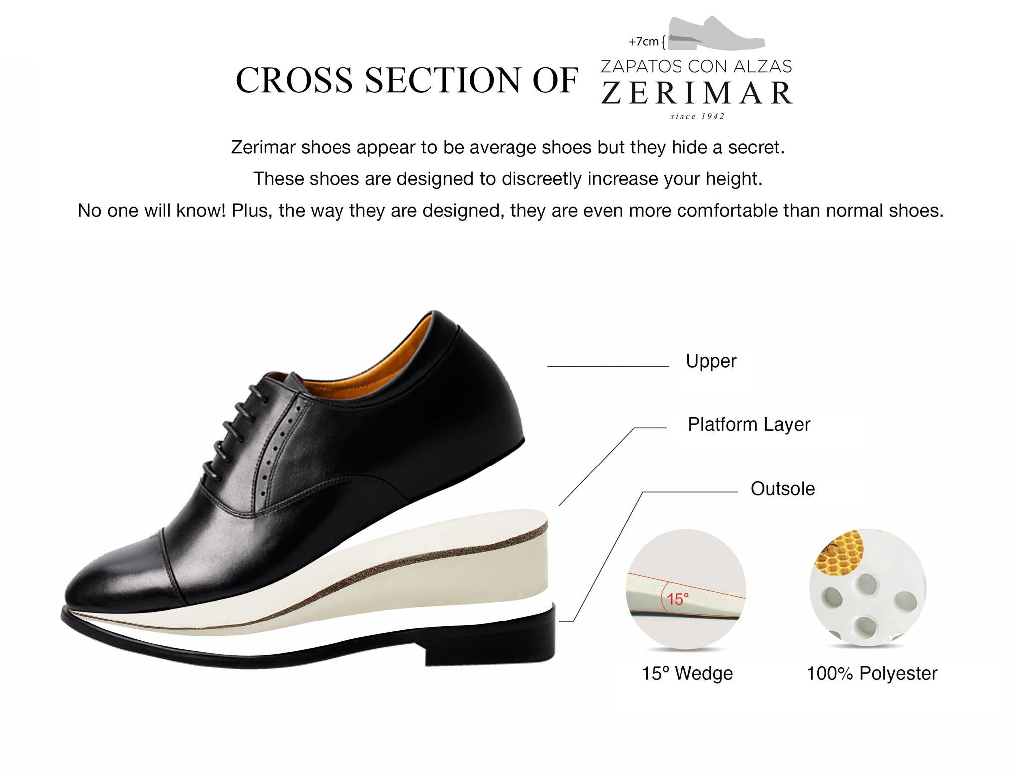 Zerimar Zapatos con Alzas Piel Natural | Alzas para Hombre +7 cm | Zapatos Que Aumentan Altura Hombre | Zapatos Elegantes