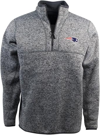 Antigua Mens Heather Gray New England Patriots Team Logo Fortune Quarter-Zip Pullover Jacket