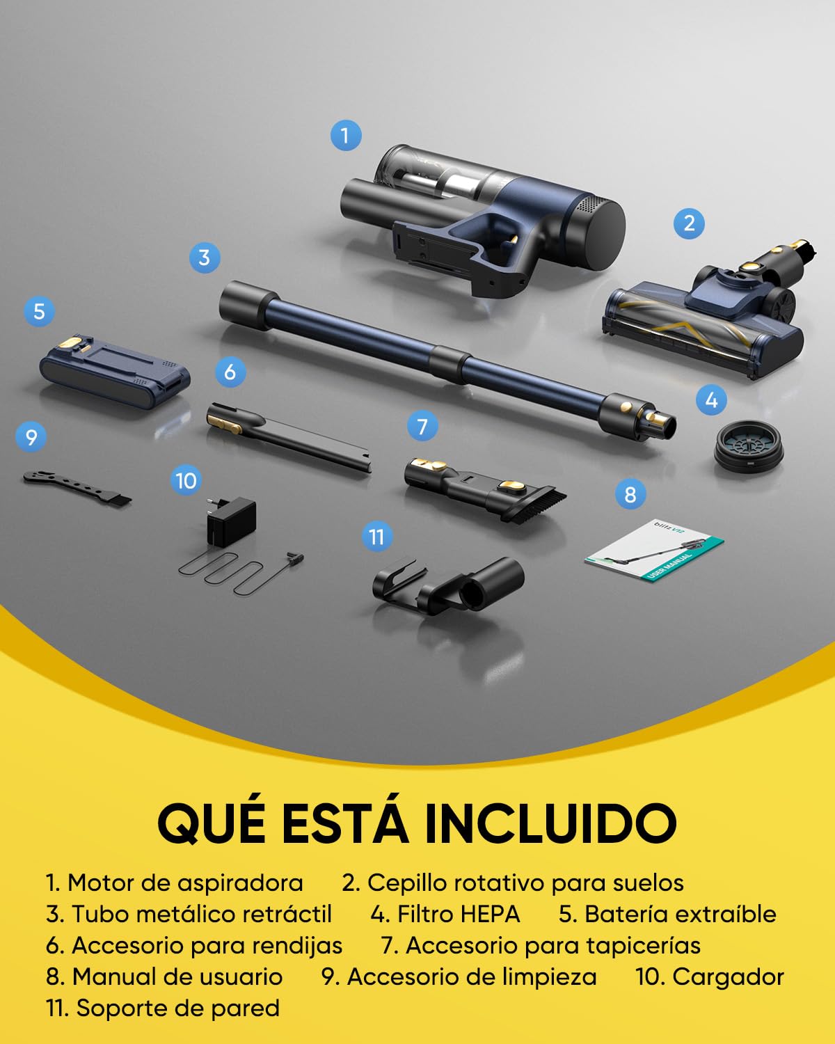 Vexilar Aspiradora sin Cable V12 58KPa/50 Min/500ml, Aspiradora Inalámbrica, Fácil Limpieza, Batería Extraíble,Ligero,Multiusos Accesorios, Aspirador Escoba Vertical para Suelos/Alfombras/Pelos/Coche