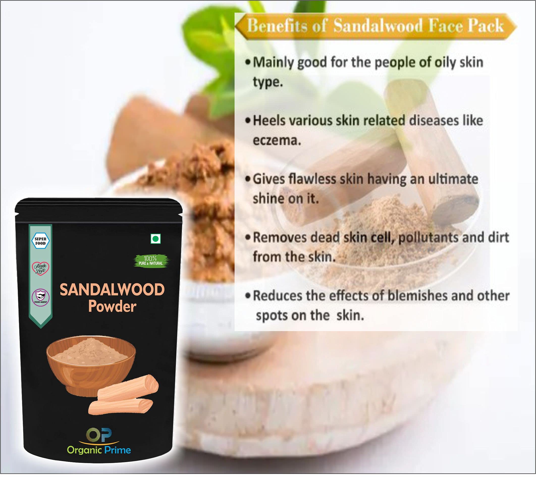 Organic Prime Sandalwood Powder for Face Masks, Facials and Skin Care - 500 GM By Organic Prime 1