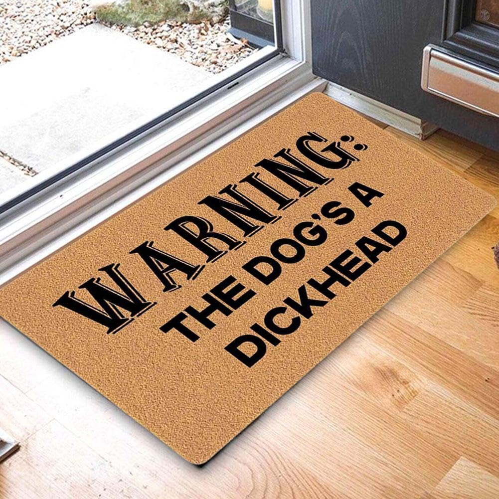 KKwercv Funny Doormat Front Door Mat Entryway Rug Entryway Floor Decor Warning The Dog Is A Dickhead Doormat House Warming Gift Mat Front Porch Welcome Mats for Entryway Outdoor Decor
