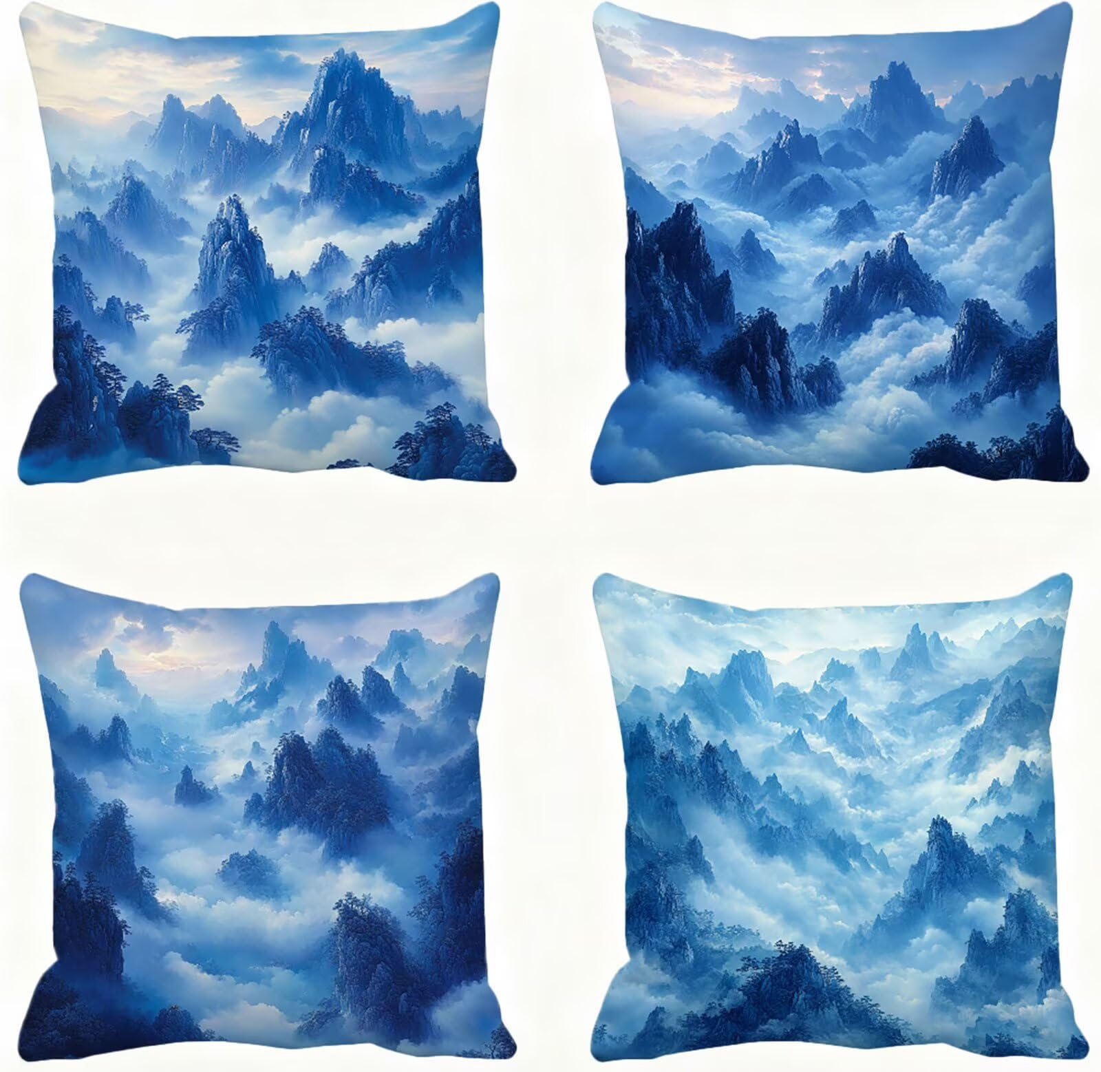 Azul Funda Cojin 60x60 Paisaje Funda Almohada 60x60 Cojines Sofa Súper Suave Fundas Cojines Decorativos Fundas Almohadas 4 Piezas Almohada Cervicales y Cuello, para Hogar Cama Salon Decoracion E - 735