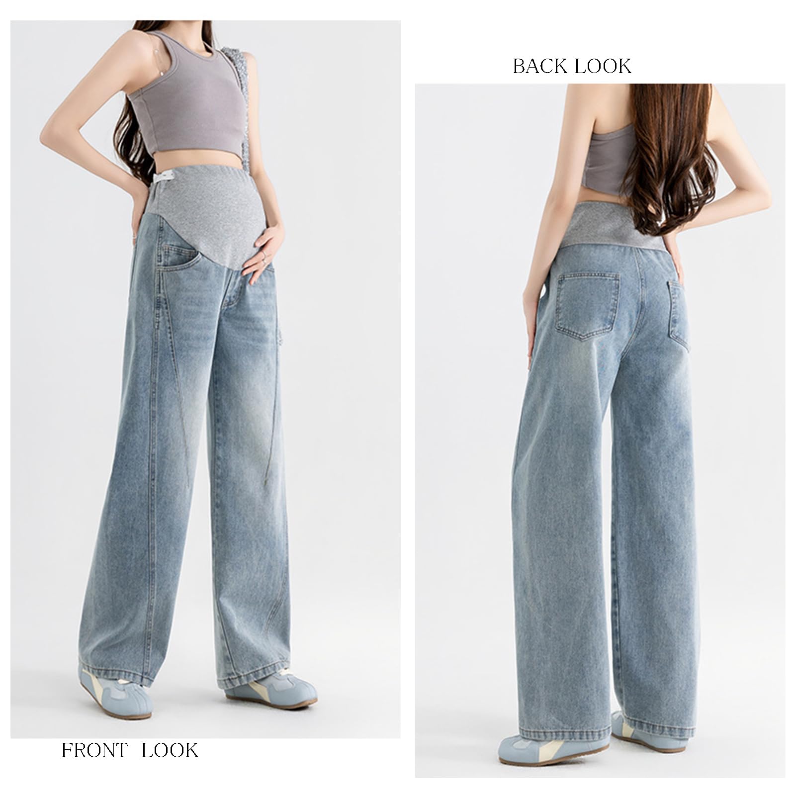 Jean de maternité, large, décontracté, avec ceinture réglable, pantalon tendance et pratique, adapté aux filles de moins de 170 cm